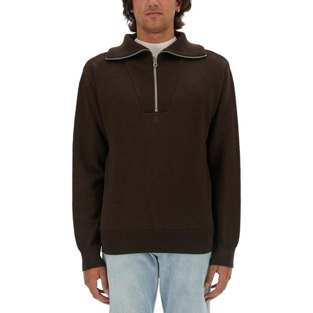 COURREGES Men's Half-Zip Collar Knit Sweater Men BROWN Sweaters & Cardigans